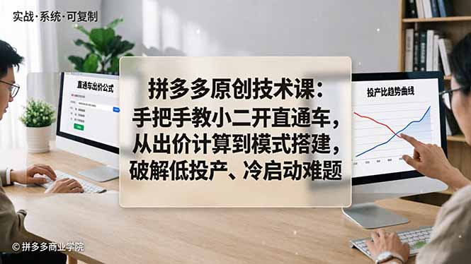 拼多多原创技术课：手把手教小二开直通车，从出价计算到模式搭建，破解低投产、冷启动难题-52项目站