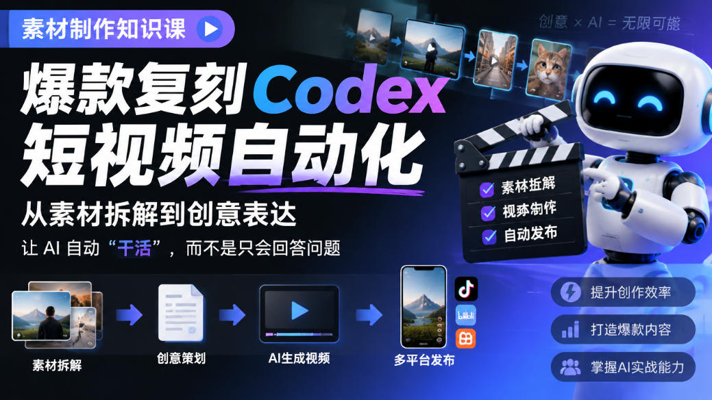 素材制作知识课，爆款复刻Codex短视频自动化，从素材拆解到创意表达，让AI自动“干活”，而不是只会回答问题-52项目站