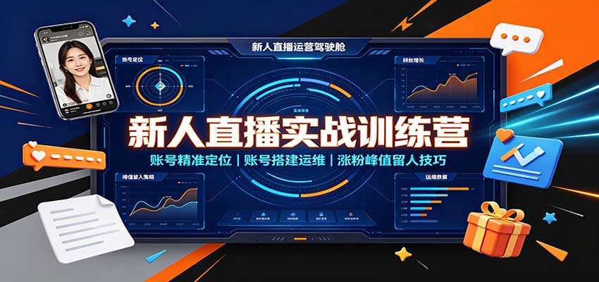 新人直播实战训练营：账号精准定位，账号搭建运维，涨粉峰值留人技巧-52项目站