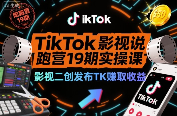 TikTok影视解说陪跑营19期实操课,影视二创发布TK賺取收益,万播收益50美金(更新)-52项目站
