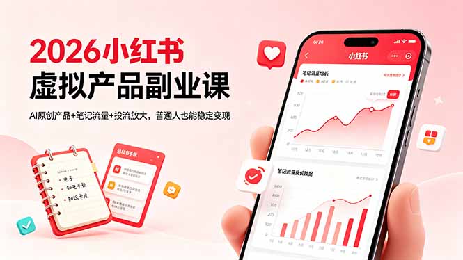 2026小红书虚拟产品副业课，AI原创产品+笔记流量+投流放大，普通人也能稳定变现-52项目站