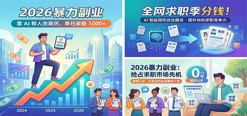2026暴力副业：靠AI帮人改简历，单日收益1000+，全网求职季分钱-52项目站