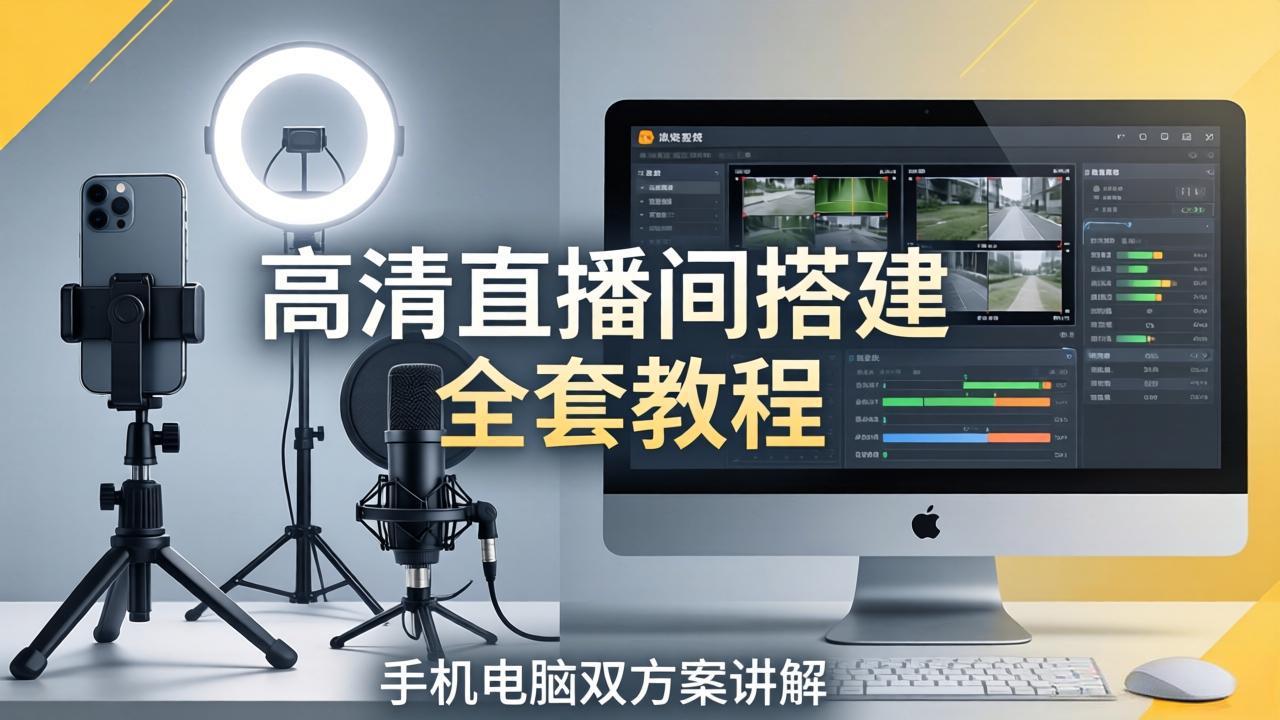 高清直播间搭建全套教程，手机电脑双方案讲解，设备选型调试多机位实操教学-52项目站