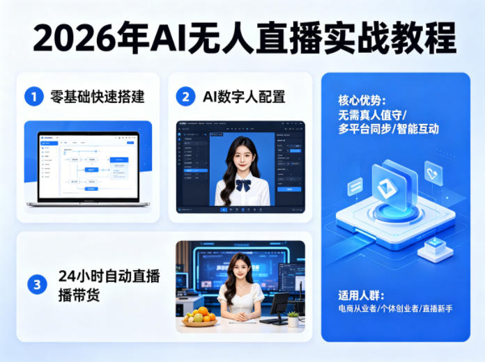 2026年AI无人直播实战教程,零基础也能快速搭建AI数字人无人直播间,实现24小时自动直播带货-52项目站