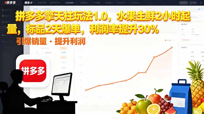 拼多多 擎天柱玩法1.0，水果生鲜2小时起量，标品2天爆单，利润率提升30%-52项目站