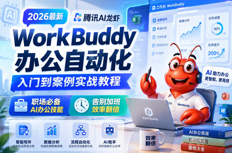 2026最新腾讯AI龙虾WorkBuddy办公自动化入门到案例实战教程,职场必备AI办公技能,告别加班,效率翻倍-52项目站