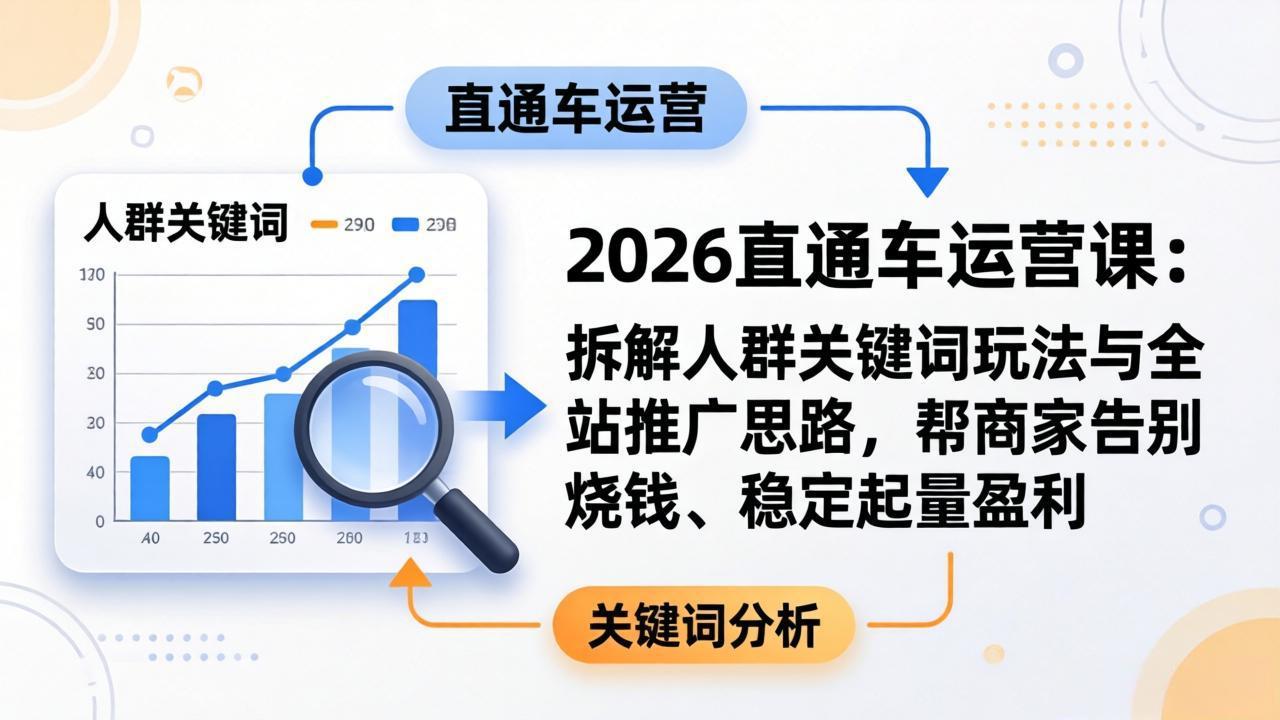 2026直通车运营课：拆解人群关键词玩法与全站推广思路，帮商家告别烧钱、稳定起量盈利-52项目站