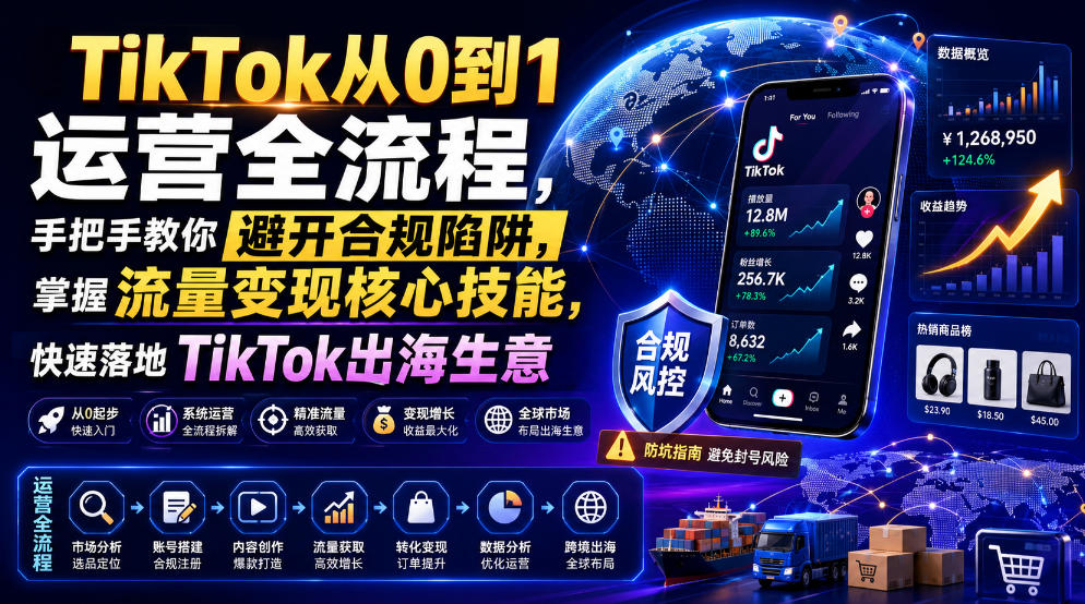 TikTok从0到1运营全流程，手把手教你避开合规陷阱，掌握流量变现核心技能，快速落地TikTok出海生意(更新7月)-52项目站