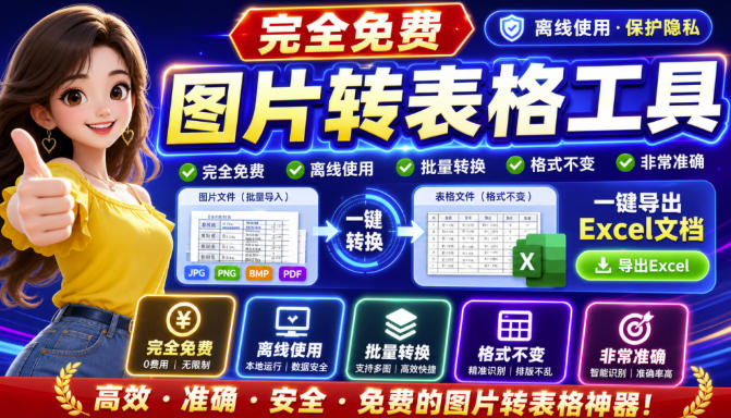 图片表格识别提取工具，支持一键从图片中智能提取表格并导出Excel文件，可离线免网运行，FastTableOCR-52项目站