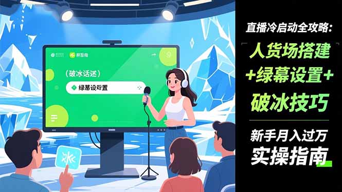 直播冷启动全攻略:人货场搭建+绿幕设置+破冰技巧,新手月入过万实操指南-52项目站