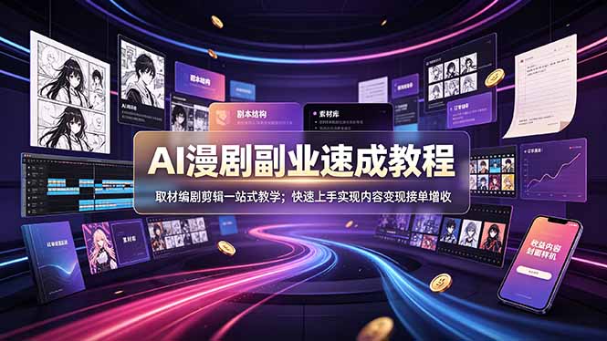 AI漫剧副业速成教程,取材编剧剪辑一站式教学;快速上手实现内容变现接单增收-52项目站