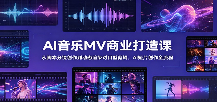 AI音乐MV商业打造课:从脚本分镜创作到动态渲染对口型剪辑,AI短片创作全流程-52项目站