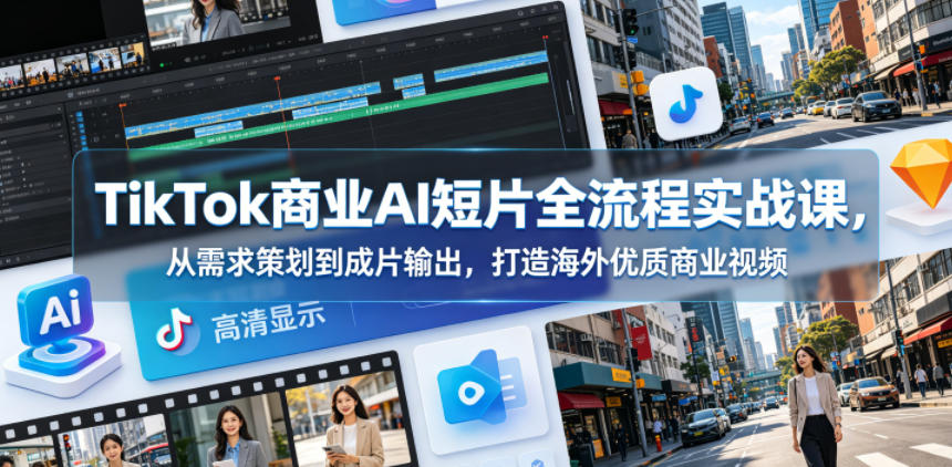 TikTok商业AI短片全流程实战课,从需求策划到成片输出,打造海外优质商业视频-52项目站