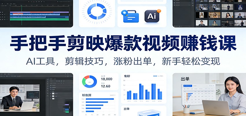 手把手剪映爆款视频赚钱课：AI工具，剪辑技巧，涨粉出单，新手轻松变现-52项目站