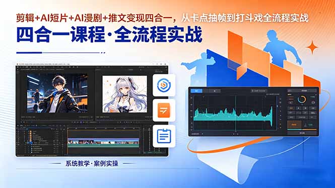 剪辑+AI短片+AI漫剧+推文变现四合一，从卡点抽帧到打斗戏全流程实战-52项目站