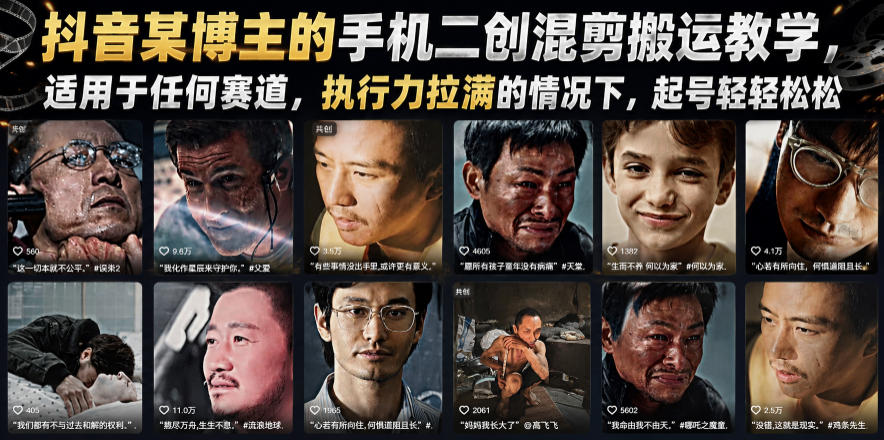 抖音某博主的手机二创混剪搬运教学，适用于任何赛道，执行力拉满的情况下，起号轻轻松松-52项目站