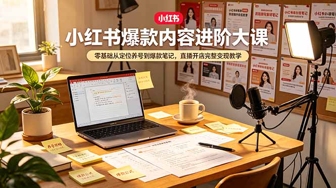 小红书爆款内容进阶大课，零基础从定位养号到爆款笔记，直播开店完整变现教学-52项目站