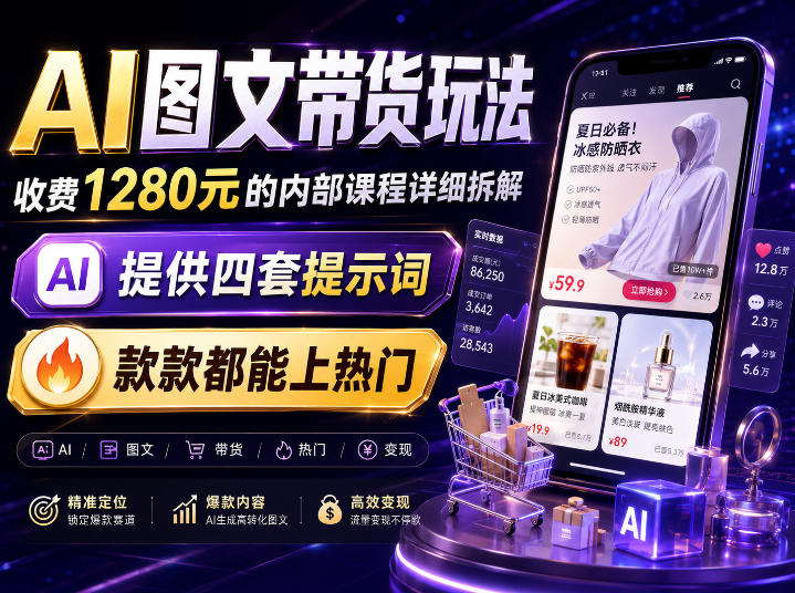 AI图文带货内部玩法，1280内部课程对外系统拆解，看完直接上手变现！-52项目站
