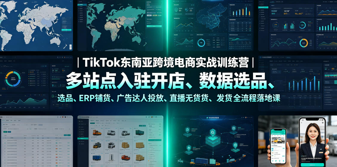 TikTok东南亚跨境电商实战训练营|多站点入驻开店、数据选品、ERP铺货、广告达人投放、直播无货源发货全流程落地课-52项目站