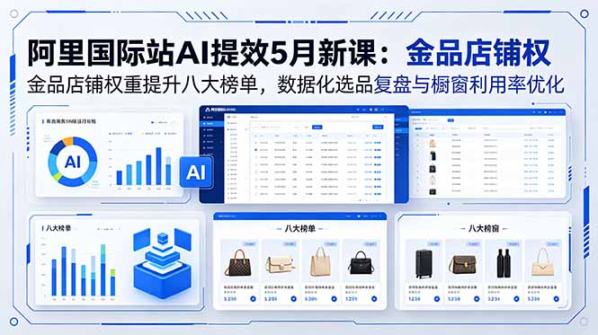 阿里国际站AI提效5月新课：金品店铺权重提升八大榜单，数据化选品复盘与橱窗利用率优化-52项目站