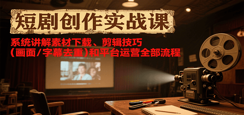 短剧创作实战课，系统讲解素材下载、剪辑技巧(画面/字幕去重)和平台运营全部流程-52项目站