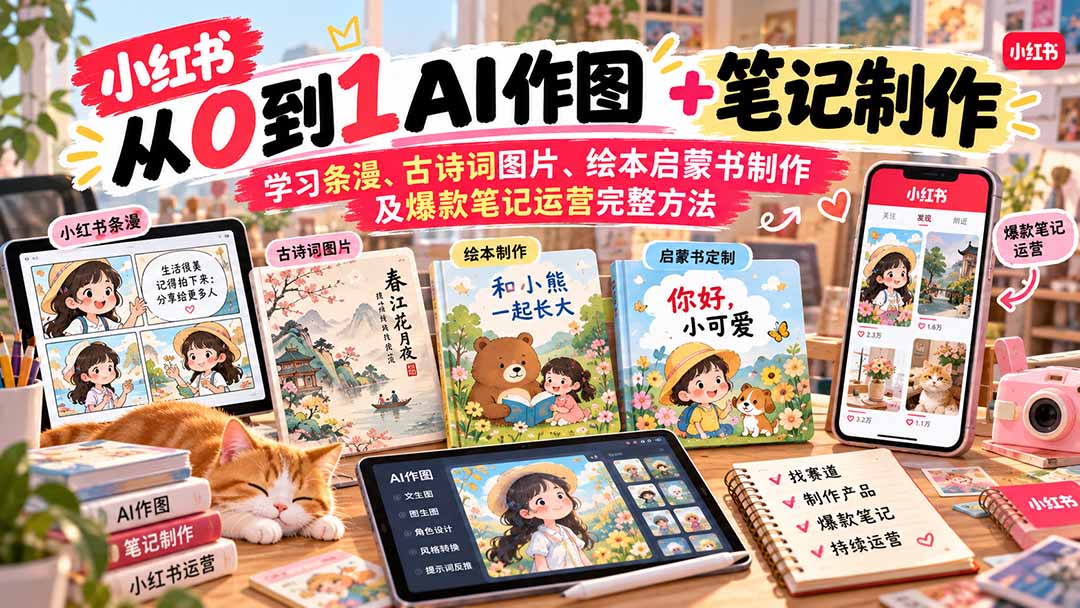 2026小红书AI内容创作从0到1-更新1017:学习条漫、古诗词图片、绘本启蒙书制作及爆款笔记运营完整方法-52项目站