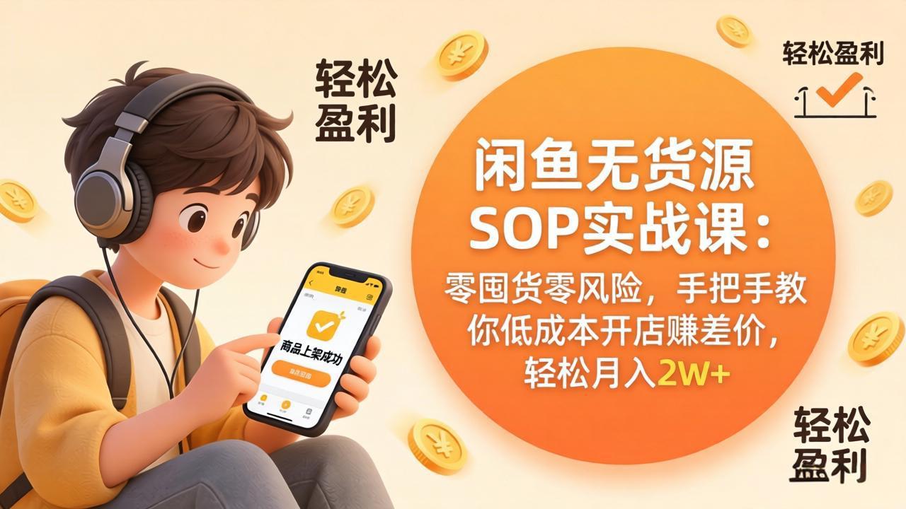闲鱼无货源SOP实战课：零囤货零风险，手把手教你低成本开店赚差价，轻松月入2w+-52项目站