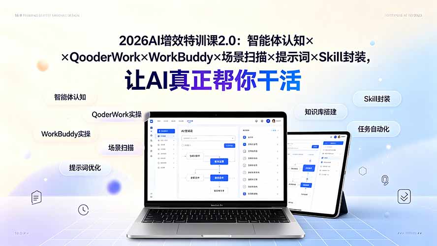 2026AI增效特训课2.0：智能体认知×QoderWork×WorkBuddy×场景扫描×提示词×Skill封装，让AI真正帮你干活-52项目站