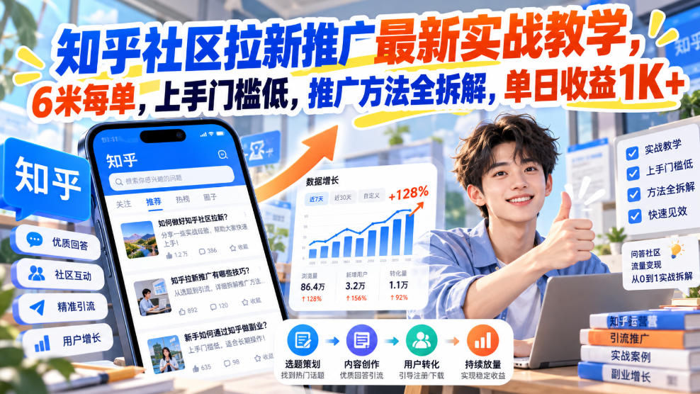 知乎社区拉新推广最新实战教学，6米每单，上手门槛低，推广方法全拆解，单日收益1K+！(更新0930)-52项目站