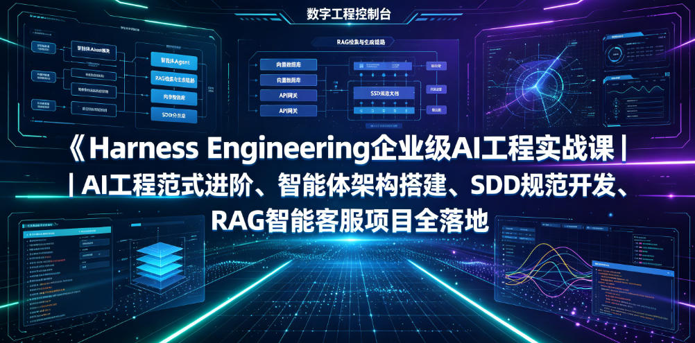 Harness Engineering企业级AI工程实战课|AI工程范式进阶、智能体架构搭建、SDD规范开发、RAG智能客服项目全落地-52项目站