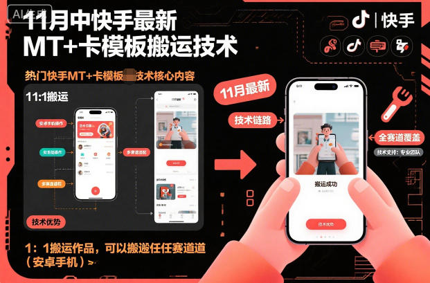 11月中快手最新MT+卡模板搬运技术，1：1搬运作品，可以搬运任何赛道(安卓手机)-52项目站