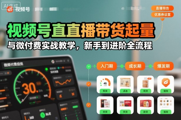 视频号直播带货起量与微付费实战教学,新手到进阶全流程(更新26年10月)-52项目站