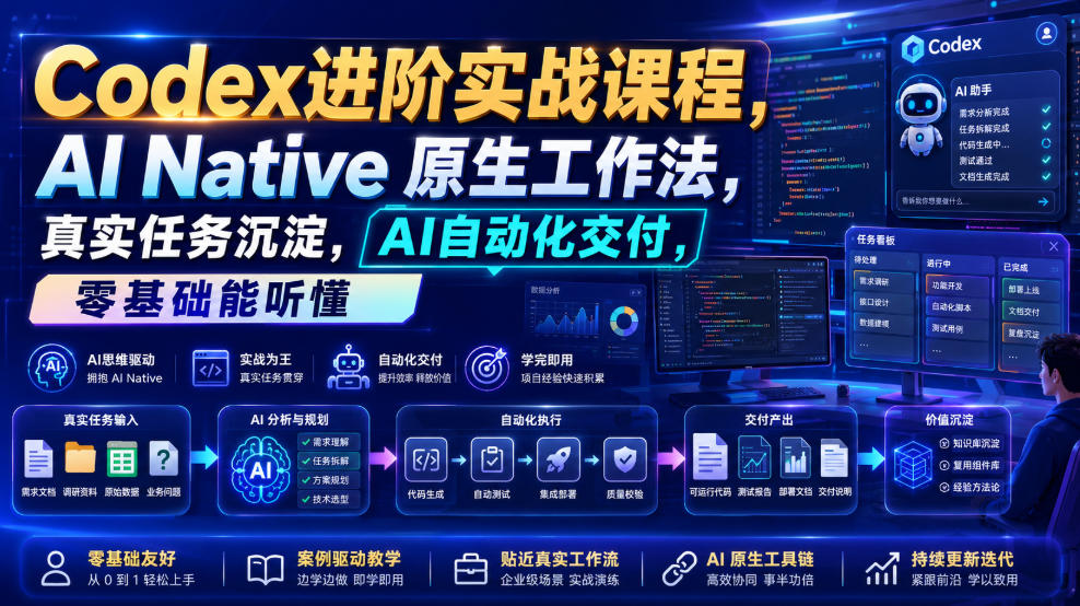 Codex进阶实战课｜AI Native原生工作法，22节真实任务落地，从配置到AI自动化交付全链路教程-52项目站