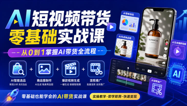 AI短视频带货零基础实战课|AI智能选品+商品图制作+爆款视频生成+混剪推广,从0到1掌握AI带货全流程-52项目站
