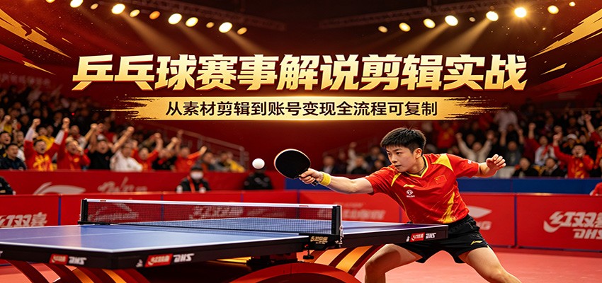 乒乓球赛事解说剪辑实战，从素材剪辑到账号变现全流程可复制-52项目站