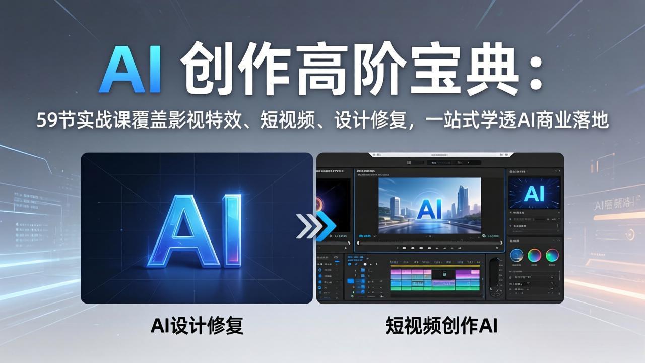 AI 创作高阶宝典：59节实战课覆盖影视特效、短视频、设计修复，一站式学透AI商业落地-52项目站