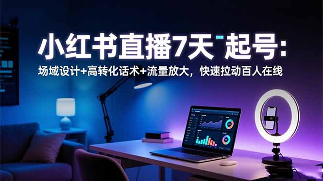 小红书直播7天起号：场域设计+高转化话术+流量放大，快速拉动百人在线-52项目站