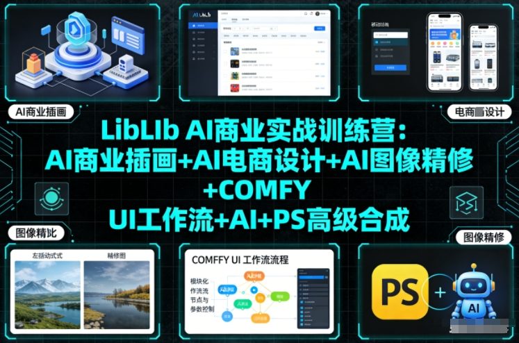 LibLIb AI商业实战训练营：AI商业插画+AI电商设计+AI图像精修+COMFY UI工作流+AI+PS高级合成-52项目站