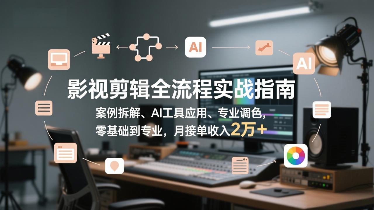 影视剪辑全流程实战指南，案例拆解、AI工具应用、专业调色，零基础到专业，月接单收入2万+-52项目站