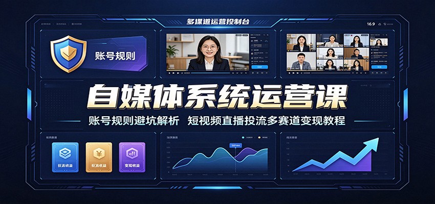 自媒体系统运营课：账号规则避坑解析，短视频直播投流多赛道变现教程-52项目站