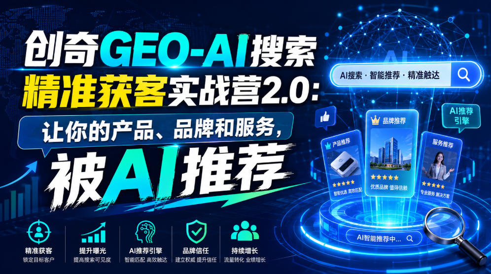 创奇GEO-AI搜索精准获客实战营2.0：让你的产品、品牌和服务，被AI推荐-52项目站