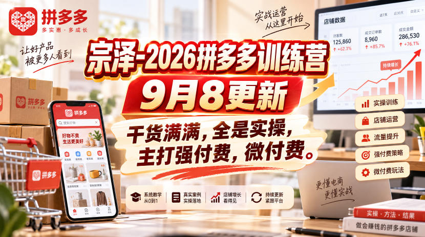 宗泽-2026拼多多训练营9月8更新，干货满满，全是实操，主打强付费，微付费-52项目站