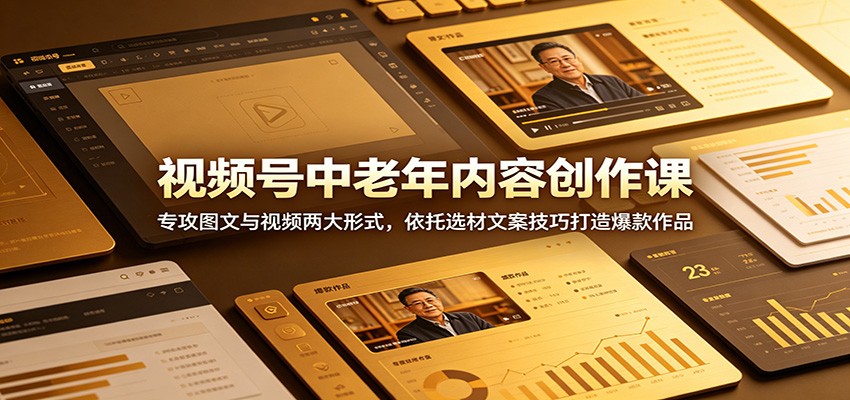 视频号中老年内容创作课：专攻图文与视频两大形式，依托选材文案技巧打造爆款作品-52项目站