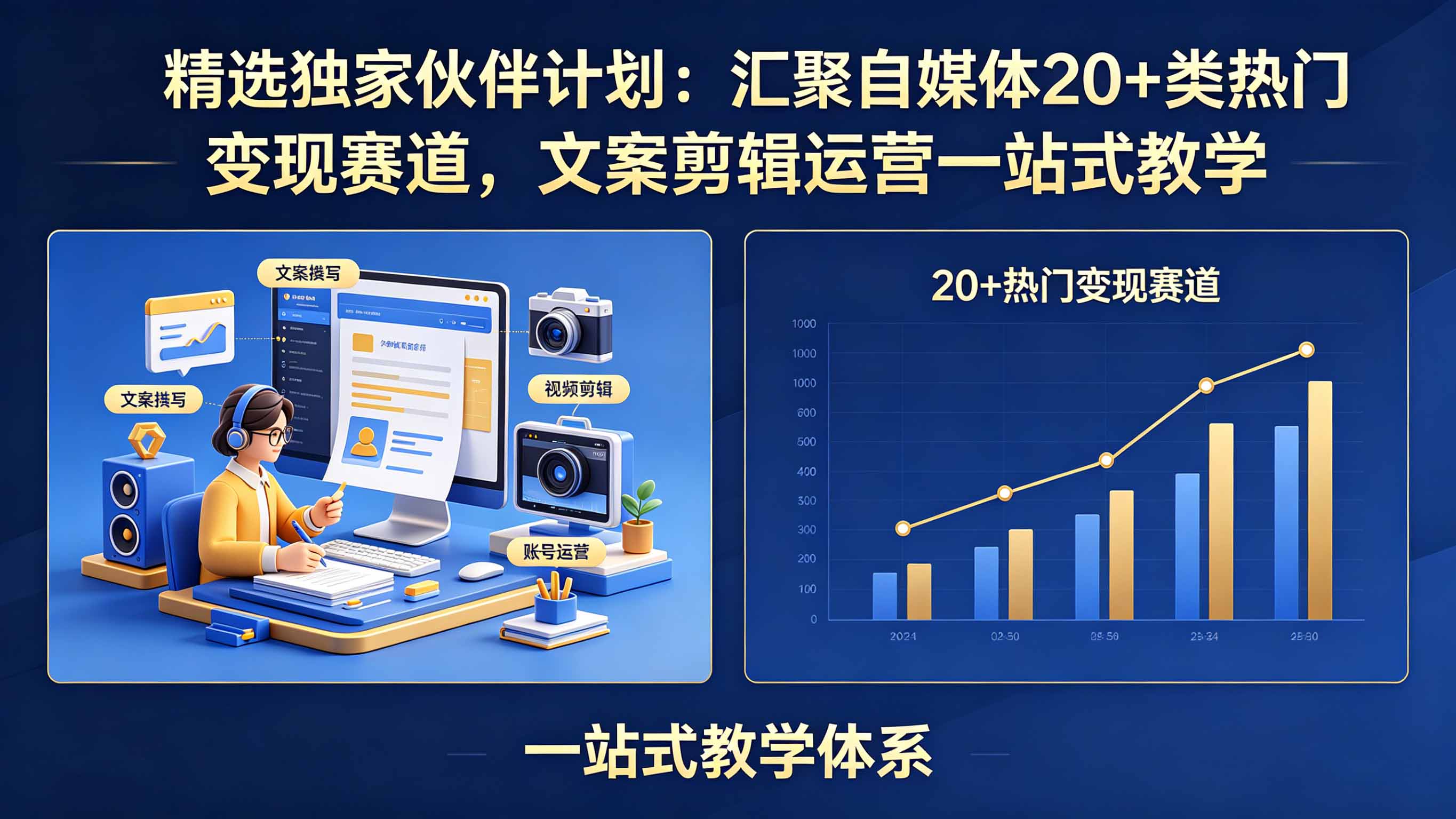 精选独家伙伴计划：汇聚自媒体20+类热门变现赛道，文案剪辑运营一站式教学-52项目站