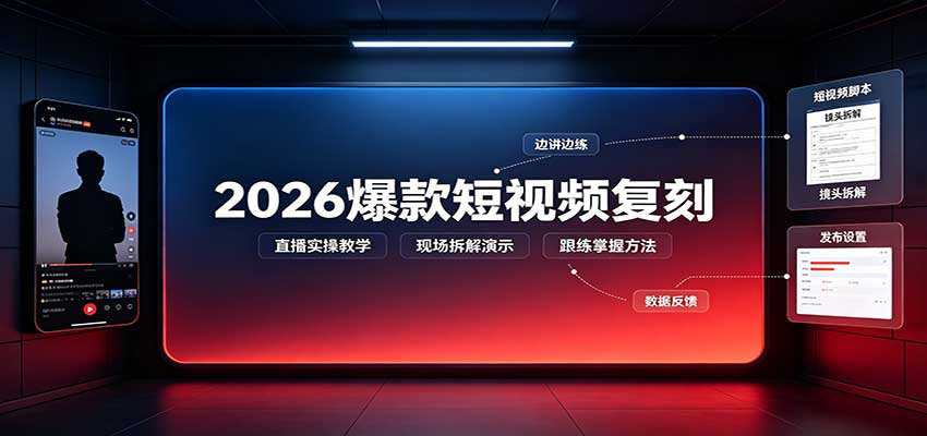 2026爆款短视频复刻：直播实操教学，配套文字文档掌握全流程-52项目站