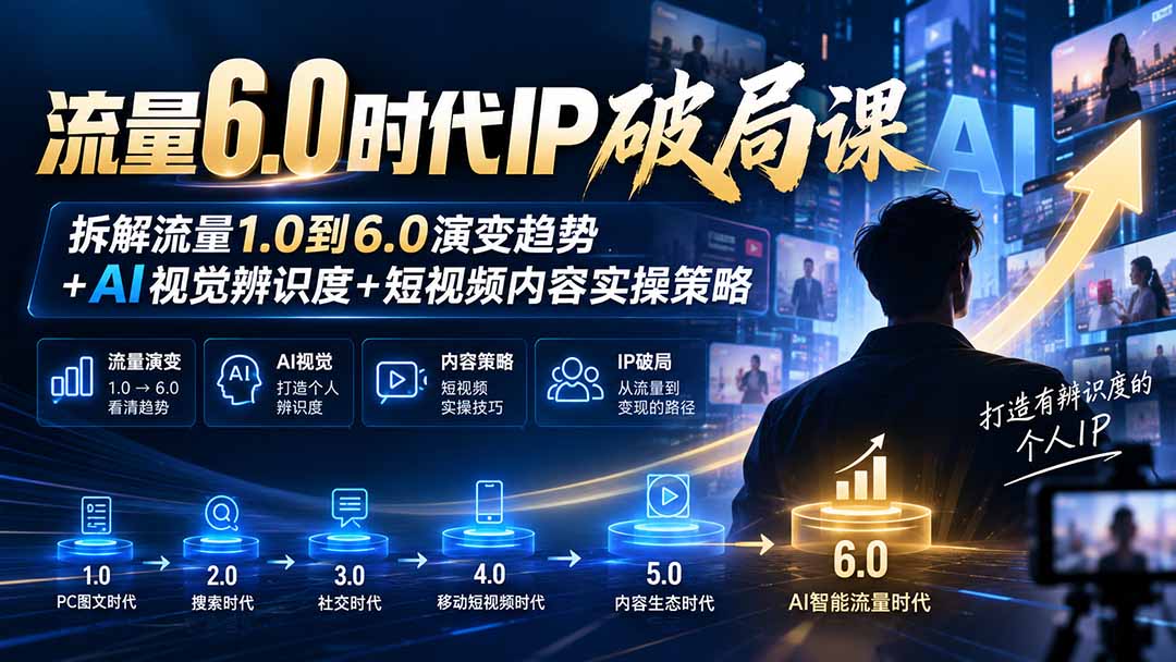 流量6.0时代IP破局课:拆解流量1.0到6.0演变趋势+AI视觉辨识度+短视频内容实操策略-52项目站