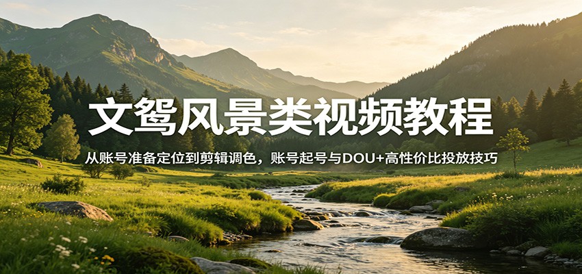 文鸳风景类视频教程：从账号准备定位到剪辑调色，账号起号与DOU+高性价比投放技巧-52项目站