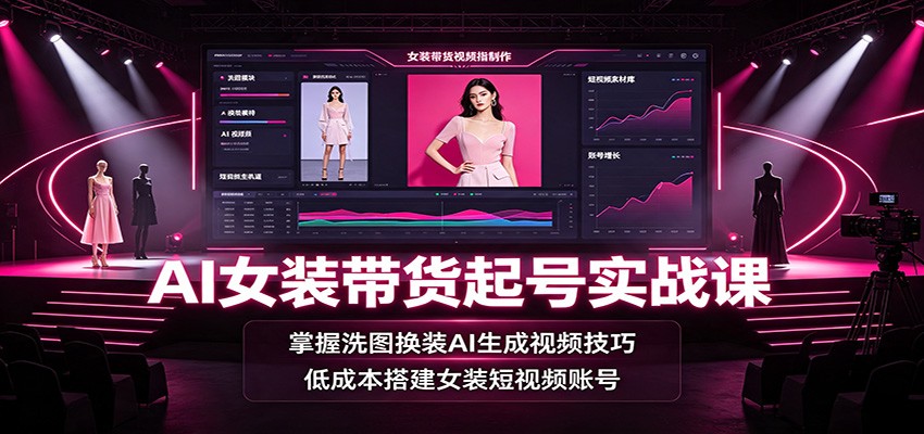 AI女装带货起号实战课：掌握洗图换装AI生成视频技巧，低成本搭建女装短视频账号-52项目站
