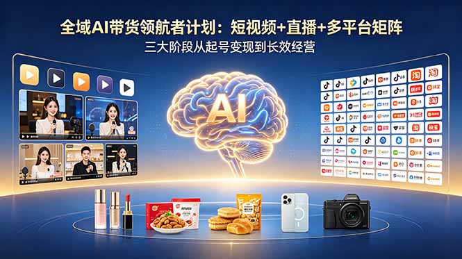 全域AI带货领航者计划:短视频+直播+多平台矩阵,三大阶段从起号变现到长效经营-52项目站