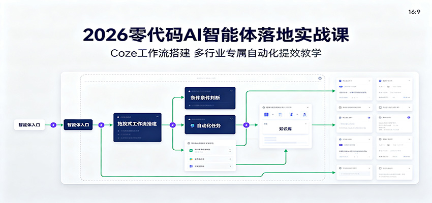 2026零代码AI智能体落地实战课：Coze工作流搭建，多行业专属自动化提效教学-52项目站